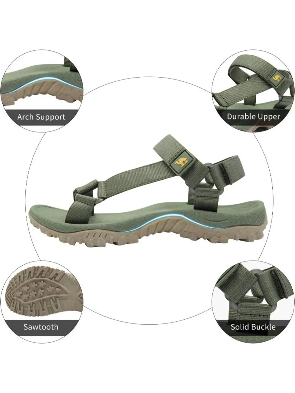 Men's Army Green Comfortable Athletic Hiking Sport Sandals Outdoor Beach Shoes